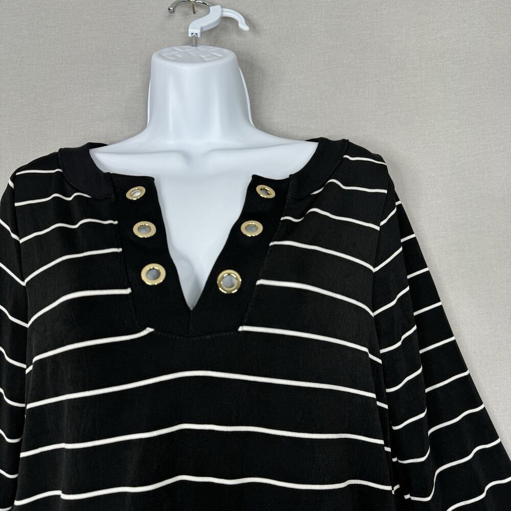 Chico's Womens Top 8/10 Black Striped Travelers Prep Old Money Nautical Knit - Picture 2 of 12